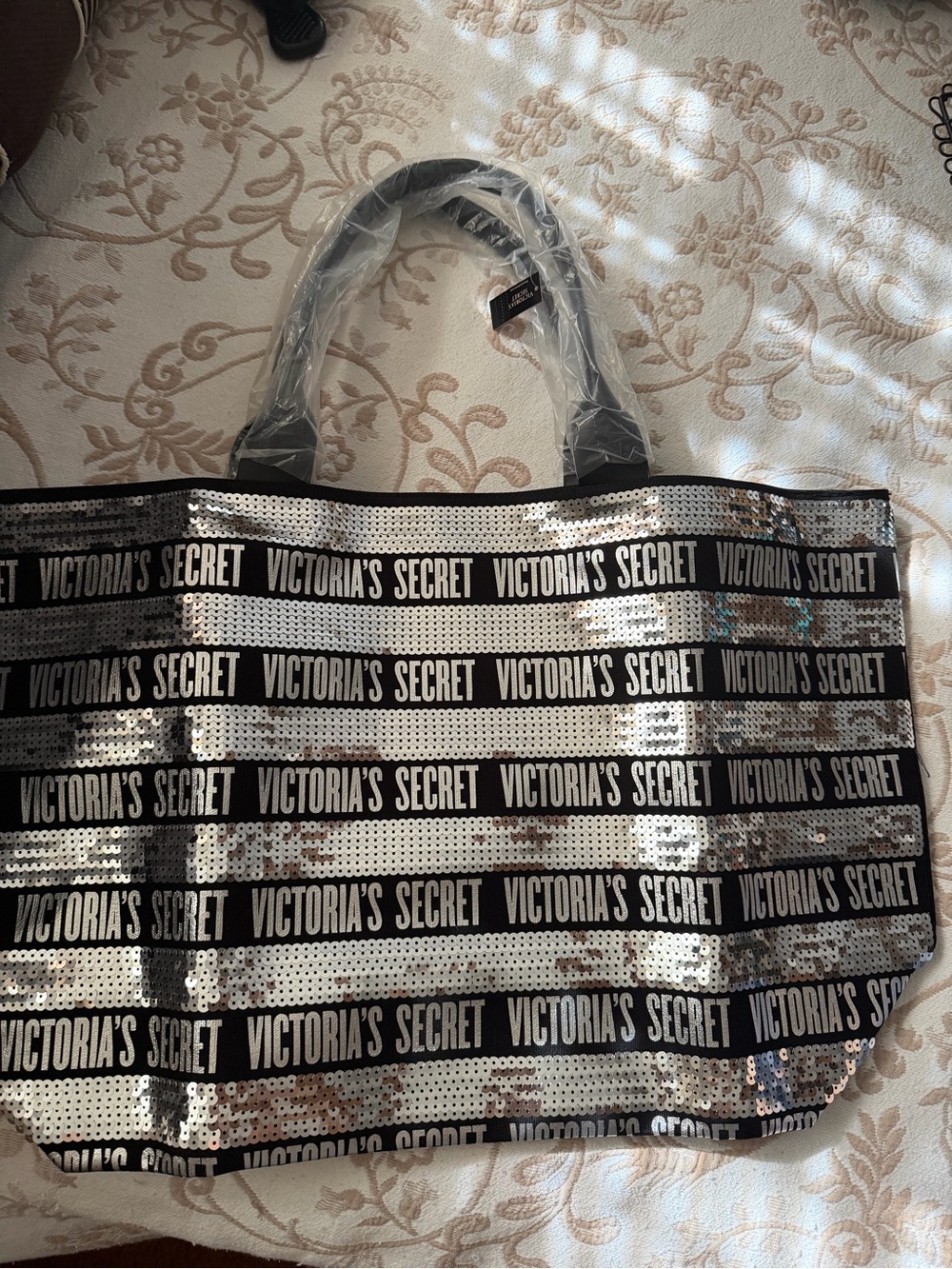 Victoria's Secret Black and Silver Sequin Logo Tote